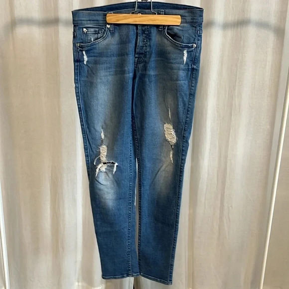 7 FOR ALLL MANKIND Skinny Light Blue Stretch Mid-Rise Denim Jeans, Size 28 - Picture 8 of 9
